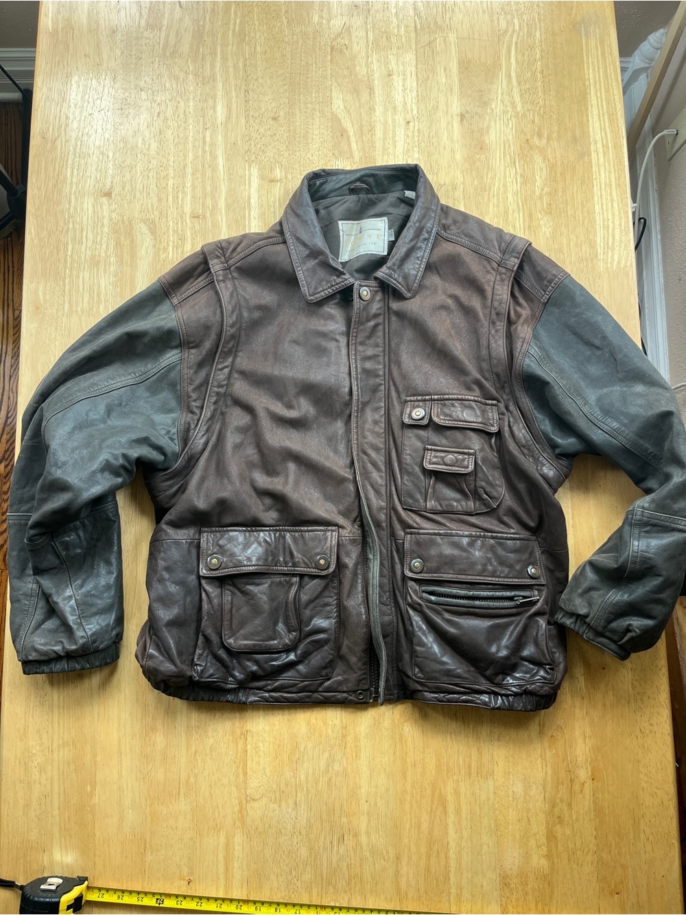 Men's Two-Tone Brown Leather Bomber Jacket